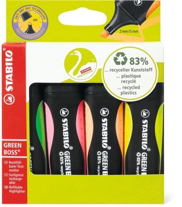 Stabilo, Stabilo Stabilo Green Boss Textmarker, Stabilo GREEN BOSS, 2-5mm, Textmarker, 6070/4, (4 Farben assortiert)