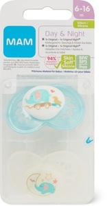 MAM, MAM Day & Night Nuggi Silikon 6-16 Monate 2x Original 1x Night (1 Stück), MAM Day& Night Nuggi 6-16M