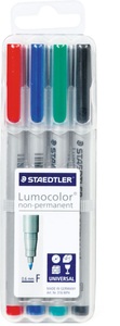 Staedtler, Staedtler Staedtler Lumocolor non-permanent Universalstifte, Staedtler Lumocolor, non-permanent, Universalstift, 0,6mm, F, 316 WP4, (4-farbig assortiert)