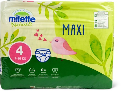 Milette Naturals, Millette Naturals Windeln Maxi 4 34 Stück, Milette Naturals Maxi 4, 7-16kg