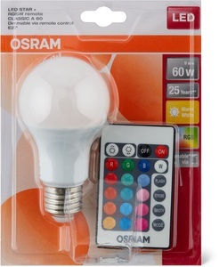 Osram, LED Lampe Star mit Remote Control, 9 Watt, E27, warmweiß,RGB dimmbar, 