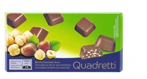 Quadretti, Quadretti Milchschokolade Nuss, Quadretti Milchschokolade Nuss