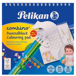 undefined, Pelikan 811231 colouring pages/book Coloring picture set, Pelikan Malblock Combino, 15cm x 15cm, 15 Blatt, Tier-Motive, 811231