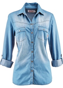 John Baner JEANSWEAR, Jeansbluse mit Druckknöpfen, Langarm, 