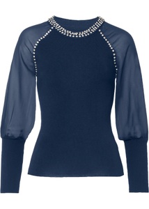 BODYFLIRT boutique, Pullover mit Strass und Chiffon-Ärmeln, 