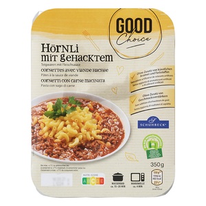 GOOD CHOICE, Fertiggericht Hörnli mit Gehacktem, Fertiggericht Hörnli mit Gehacktem