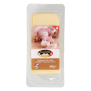 milfina, Raclette Käse in Scheiben, Knoblauch, 