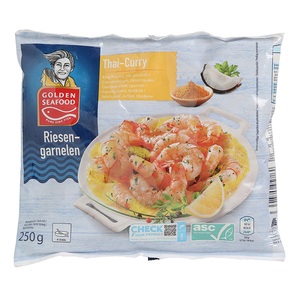 GOLDEN SEAFOOD, Riesencrevetten White Tiger, Thai Curry, 