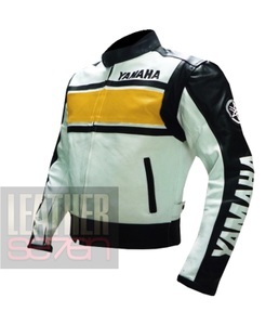 Leather Seven|LEATHER SEVEN, Yamaha 5241 YELLOW LEATHER MOTORCYCLE MOTORBIKE PURE COWHIDE SAFETY JACKET, 