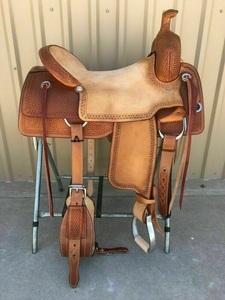 ALTABISH, Western Brown Rough Out Leather Hand carved Roper Ranch Saddle (12