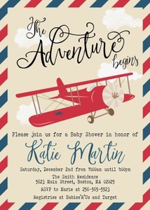 Custom, PRINTABLE Vintage Airplane themed Baby Shower Invitation Custom Personalized, 