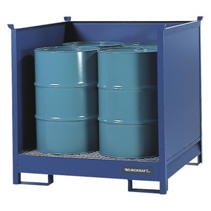 EUROKRAFT, EUROKRAFT Fass-Auffangwanne für Transport und Lagerung Rücken- und Seitenwände geschlossen, stapelbar für 4 Fässer, blau, eurokraft pro Fass-Auffangwanne für Transport und Lagerung, Rücken- und Seitenwände geschlossen, stapelbar, für 4 Fässer, blau
