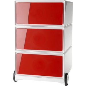 Paperflow, Paperflow Rollcontainer easyBox® 3 Schubladen weiß / rot, Paperflow Rollcontainer easyBox®, 3 Schubladen, weiß / rot