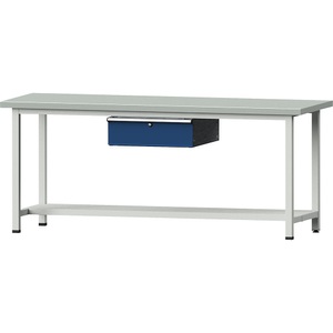 ANKE, ANKE Schubladenschrank BxT 1060 x 675 mm, Schubladentraglast 200 kg 5 Schubladen, Höhe 980 mm, Front lichtgrau, ANKE Werkbank, Gestellbauweise Serie V, 1 Schublade, 1 Ablageboden, Breite 2000 mm, Stahlblechbelagplatte
