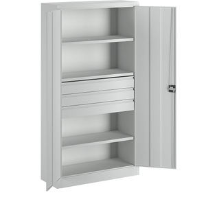 undefined, Schwerlastschrank, Höhe 1950 mm 3 Fachböden, 3 Schubladen à 125 mm grau, PAVOY Schwerlastschrank Premium, 3 Fachböden + Schubladen 3x125 mm