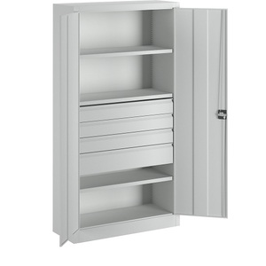 undefined, Schwerlastschrank, Höhe 1950 mm 3 Fachböden, 4 Schubladen grau, PAVOY Schwerlastschrank Premium, 3 Fachböden + Schubladen 3x125 + 1x175 mm