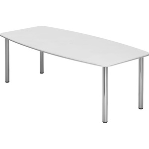 undefined, Konferenztisch Gestellvariante Rundrohrbeine, für 8 Personen weiß, Hammerbacher Konferenztisch Silber, Weiß Chrom, Melaminharzbeschichtete Spanplatte KT22C 2.200 x 1.050 x 740 mm