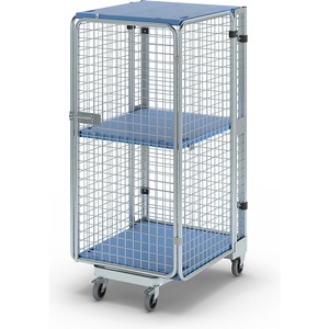 undefined, Rollbehälter, diebstahlsicher 5-seitig, mit Plastikboden mit 1 Einlegeboden und Regenschutz, Anti-Diebstahl-Behälter, mit Kunststoffboden, nestbar, Höhe 1.880 mm, mit Zwischenboden