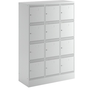 Lista, Akku-Ladeschrank mit Schließfächern, LISTA Akku-Ladeschrank mit Schließfächern, mit 3 x 4 Fächern, 1 x 230 V, 1 x RJ45, grau