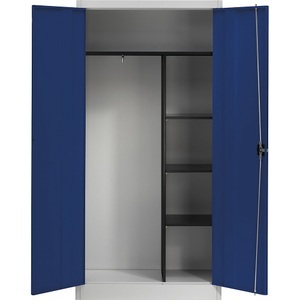 mauser, mauser Stahlschrank mit Flügeltüren 3 Fachböden kurz und Garderobe lichtgrau / ultramarinblau, mauser Stahlschrank mit Flügeltüren, 3 Fachböden kurz und Garderobe, lichtgrau / ultramarinblau