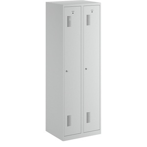 QUIPO, QUIPO Garderobenschrank Breite 600 mm, 2 Abteile à 298 mm, mit Zylinderschloss komplett lichtgrau, eurokraft basic Garderobenspind Amsterdam, antibakteriell, 2 Abteile, lichtgrau, Breite 600 mm