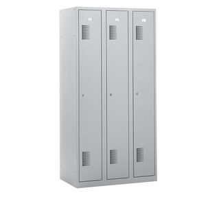 QUIPO, QUIPO Garderobenschrank Breite 900 mm, 3 Abteile à 298 mm, mit Zylinderschloss komplett lichtgrau, eurokraft basic Garderobenspind Amsterdam, antibakteriell, 3 Abteile, lichtgrau, Breite 900 mm