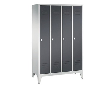 CP, CP CLASSIC Garderobenschrank mit Füßen 4 Abteile, Abteilbreite 300 mm lichtgrau / schwarzgrau, 