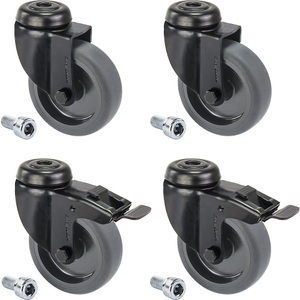 Proroll, Proroll Gummireifen schwarz, thermoplastisch, mit Rückenloch mit Befestigungsschraube, Set-Angebot 4 Lenkrollen, davon 2 mit Doppelstopp Rad-Ø x Breite 100 x, Proroll Gummireifen schwarz, thermoplastisch, mit Rückenloch, Set-Angebot, 4 Lenkrollen, davon 2 mit Doppelstopp, Rad-Ø x Breite 100 x 25 mm