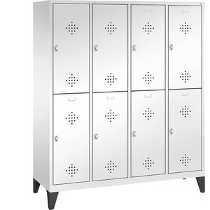 CP, CP CLASSIC Garderobenschrank mit Füßen, doppelstöckig 4 Abteile, je 2 Fächer, Abteilbreite 400 mm verkehrsweiß, 