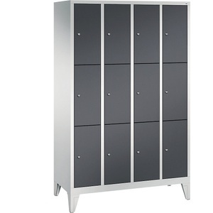 CP, CP CLASSIC Fächerschrank mit Füßen 4 Abteile, je 3 Fächer, Abteilbreite 300 mm lichtgrau / schwarzgrau, 