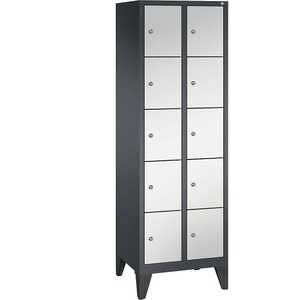 CP, CP CLASSIC Fächerschrank mit Füßen 2 Abteile, je 5 Fächer, Abteilbreite 300 mm schwarzgrau / lichtgrau, 