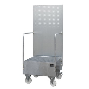 undefined, Fahrbare Auffangwanne mit Lochplattenwand 1 x 200-l-Fass stehend, LxBxH 870 x 890 x 2110 mm feuerverzinkt, Auffangwanne mit Lochplatte, 1x 200 l, HxBxT 2.110 x 890 x 870 mm, feuerverzinkt