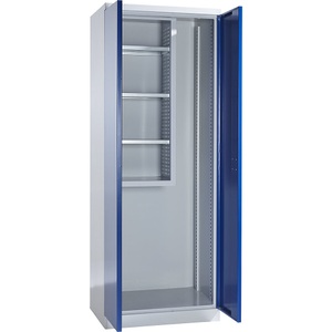 QUIPO, QUIPO Geräte- und Putzmittelschrank STANDARD mit Vollblechtüren lichtgrau / enzianblau, Geräte- und Putzmittelschrank, Breite 750 mm, Vollblechtüren, lichtgrau / enzianblau
