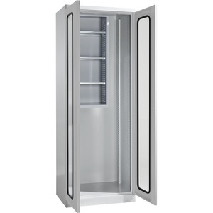 QUIPO, QUIPO Geräte- und Putzmittelschrank STANDARD mit Sichtfenstertüren lichtgrau, Geräte- und Putzmittelschrank, Breite 750 mm, Sichtfenstertüren, lichtgrau