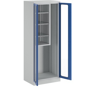 QUIPO, QUIPO Geräte- und Putzmittelschrank STANDARD mit Sichtfenstertüren lichtgrau / enzianblau, Geräte- und Putzmittelschrank, Breite 750 mm, Sichtfenstertüren, lichtgrau / enzianblau
