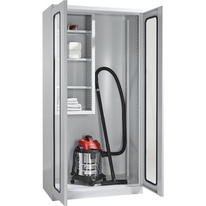 QUIPO, QUIPO Geräte- und Putzmittelschrank JUMBO Sichtfenstertüren / 1 Regalbox lichtgrau, Geräte- und Putzmittelschrank, Breite 1000 mm, Sichtfenstertüren / 1 Regalbox, lichtgrau