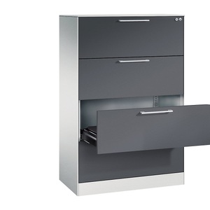 CP, CP Karteischrank ASISTO Höhe 1292 mm, mit 4 Schüben, DIN A5 hoch lichtgrau/schwarzgrau, 
