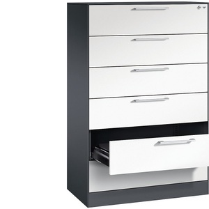 CP, CP Karteischrank ASISTO Höhe 1292 mm, mit 6 Schüben, DIN A5 quer schwarzgrau/weiß, C+P Karteischrank ASISTO, Höhe 1292 mm, mit 6 Schüben, DIN A5 quer, schwarzgrau/weiß
