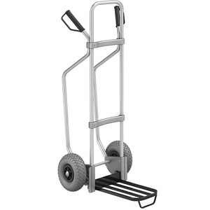 EUROKRAFT, EUROKRAFT Aluminium-Sackkarre GO mit Kufen Paketschaufel-BxT 430 x 250 mm, schwarz, mit Griff PU-Bereifung, ab 5 Stk, eurokraft pro Aluminium-Sackkarre mit Kufen, Paketschaufel-BxT 430 x 250 mm, schwarz, mit Griff, PU-Bereifung, ab 5 Stk