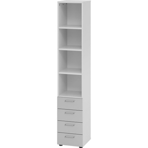 LIVIQUE, Regal Office, VERA-ZWO - Regal-/Schubladenkombination, HxBxT 2156 x 400 x 420 mm, lichtgrau / silber