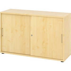 Hammerbacher, Hammerbacher Schrank V1752S/3/3/BS Ahorn 120 x 40 x 74,8 cm, Schiebetürschrank Breno, abschliessbar, Spanplatte, melaminharzbeschichtet, B 1200 x T 400 x H 748 mm, 2 Ordnerhöhen, Ahorn/Ahorn