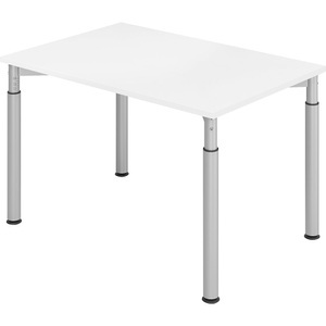 LIVIQUE, Schreibtisch Office, VERA-ZWO - Schreibtisch mit 4-Fuß-Gestell, höhenverstellbar, BxT 1200 x 800 mm, Platte weiß, Gestell alusilber