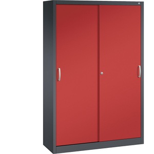 CP, CP ACURADO Schiebetürenschrank 3 Fachböden, 2 Schließfächer, HxBxT 1950 x 1200 x 400 mm schwarzgrau / feuerrot, C+P ACURADO Schiebetürenschrank, 3 Fachböden, 2 Schließfächer, HxBxT 1950 x 1200 x 400 mm, schwarzgrau / feuerrot