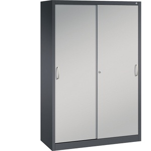CP, CP ACURADO Schiebetürenschrank 3 Fachböden, 2 Schließfächer, HxBxT 1950 x 1200 x 500 mm schwarzgrau / weißalu, C+P ACURADO Schiebetürenschrank, 3 Fachböden, 2 Schließfächer, HxBxT 1950 x 1200 x 500 mm, schwarzgrau / weißalu