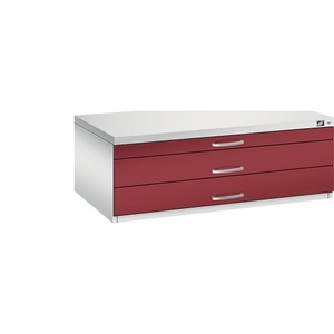 CP, CP Zeichnungsschrank DIN A1, 3 Schubladen, Höhe 420 mm lichtgrau / rubinrot, C+P Zeichnungsschrank, DIN A1, 3 Schubladen, Höhe 420 mm, lichtgrau / rubinrot