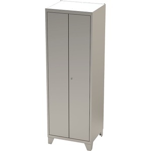 undefined, Schrank mit Stollenfüßen, Edelstahl-Schrank mit Stollenfüßen, Putzmittelschrank mit 4 Fachböden + 2 Haken, Höhe x Breite x Tiefe 1800 x 600 x 500 mm