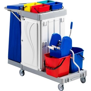 undefined, Reinigungswagen POLY III, Reinigungswagen Poly III, 2x 15 Liter mit Mopp-Presse + 4x 4 Liter, abschliessbare Mittelfächer