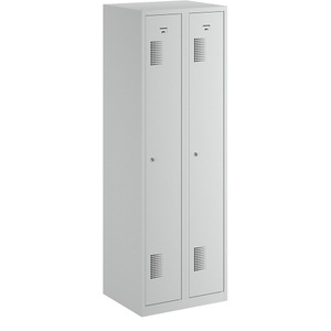 QUIPO, QUIPO Garderobenschrank Breite 600 mm, 2 Abteile à 298 mm, mit Zylinderschloss komplett lichtgrau, eurokraft basic Garderobenspind Amsterdam, antibakteriell, 2 Abteile, lichtgrau, Breite 600 mm