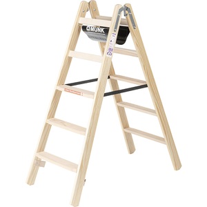 Guenzburger, Holz-Stufenstehleiter, MUNK Holz-Stufenstehleiter, beidseitig begehbar, 2 x 5 Stufen, Arbeitshöhe 2700 mm