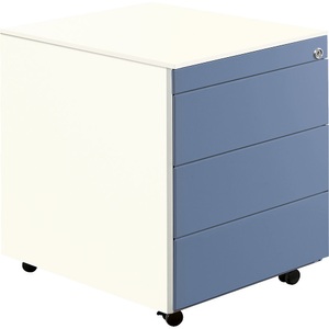 mauser, Schubladencontainer mit Rollen, mauser Schubladencontainer mit Rollen, HxT 570 x 600 mm, 1 Materialschub, 1 Hängeregistratur, reinweiß / taubenblau / reinweiß